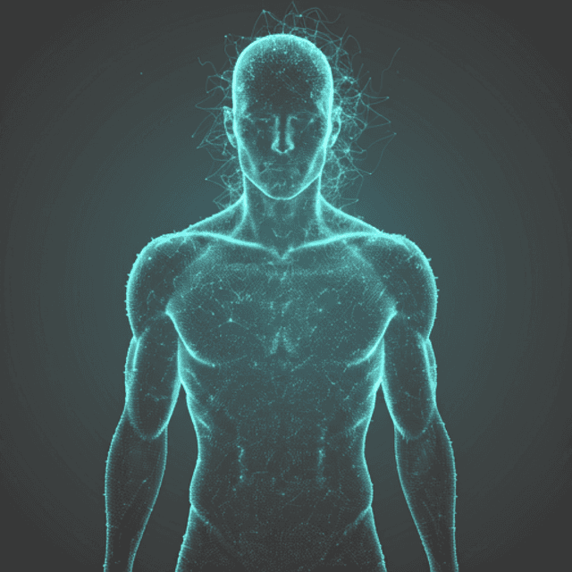 SvasthaX Preventive Digital Twin — glowing teal humanoid figure representing your personal AI health simulation